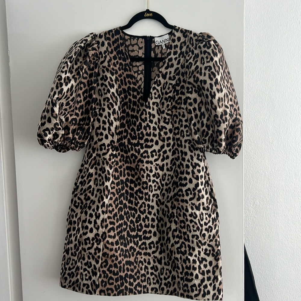 Ganni leopard puff sleeve dress size 36 NWOT
